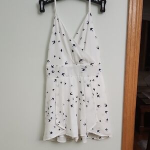 Purple Snow White and Black Bird Print Romper